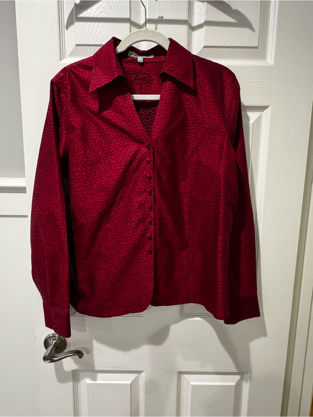 Foxcroft Red Blouse with Black Polka Dots
